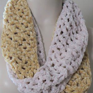 Velvety Ultra Soft Yellow & White Boho Infinity Scarf